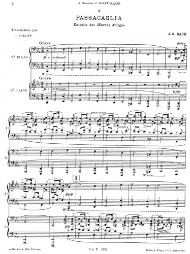 Bach - Passacaglia in C minor - For Piano 4 hands (Philipp) - Score