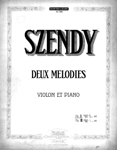 Szendy - 2 Mélodies - Scores and Parts - No. 1 - Piano score and violin part