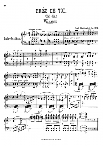 Waldteufel - Près de Toi - For Piano solo - Score