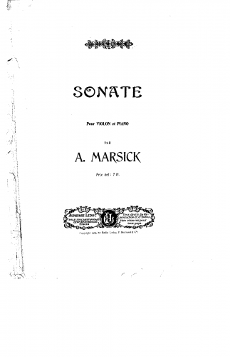 Marsick - Sonata for Violin and Piano - Piano Score and Violin Part