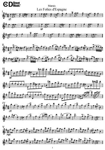 Marais - Les folies dEspagne - For Flute solo - Score