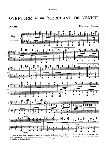 Clarke - The Merchant of Venice, Overture - For Piano 4 Hands (composer) - Score