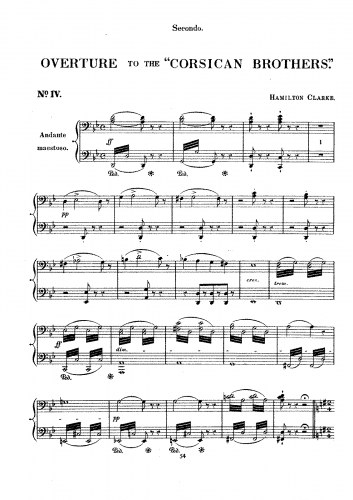 Clarke - The Corsican Brothers, Overture - For Piano 4 Hands (composer) - Score