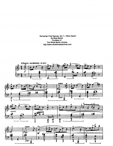 Bartók - Román népi táncok - Piano Score - Score