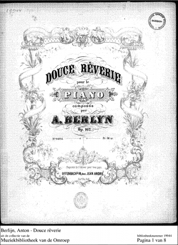Berlyn - Douce rêverie, Op. 162 - Score