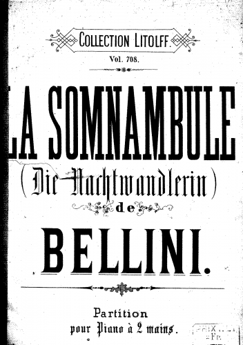 Bellini - La sonnambula - For Piano solo (Metzdorff) - Score