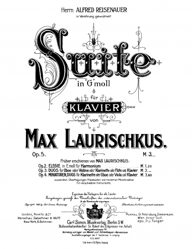 Laurischkus - Suite for Piano - Score