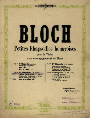 Bloch - Petite rhapsodie hongroise No. 2 - Scores and Parts - Piano score and Violin part