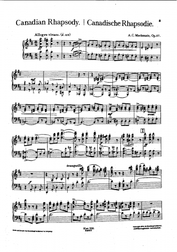 Mackenzie - Canadian Rhapsody - For Piano solo - Score