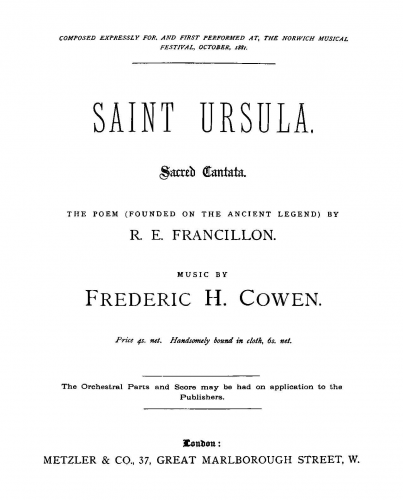 Cowen - Saint Ursula - Vocal Score - Score