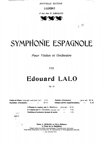 Lalo - Symphonie espagnole - Complete Orchestral Score