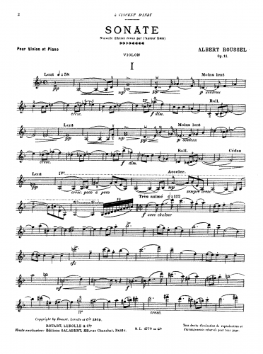 Roussel - Violin Sonata No. 1, Op. 11 - Score