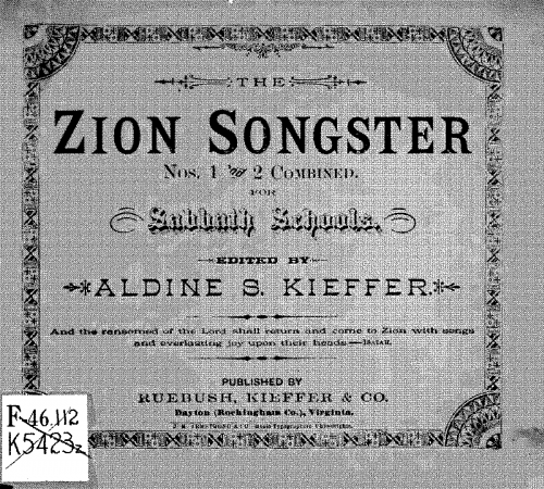 Kieffer - The Zion Songster for Sabbath Schools - Score