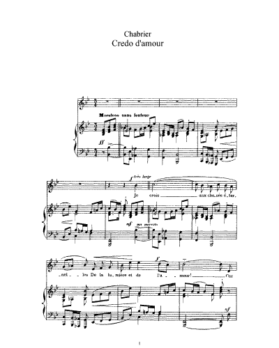 Chabrier - Credo damour - Voice and Piano French - Score