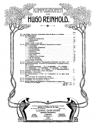 Reinhold - Aus der Jugend und Kinderzeit - Score