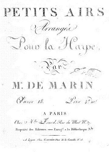 Marin - Petits Airs arrange pour la Harpe - Score
