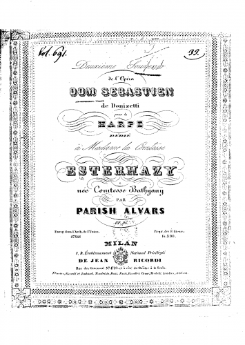 Parish-Alvars - Deuxième souvenir de l'opéra Dom Sebastien de Donizetti - Score