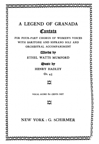 Hadley - A Legend of Granada - Vocal Score - Score