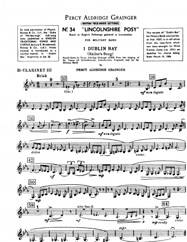 Grainger - Linconshire Posy - Clarinets 3 (B♭)