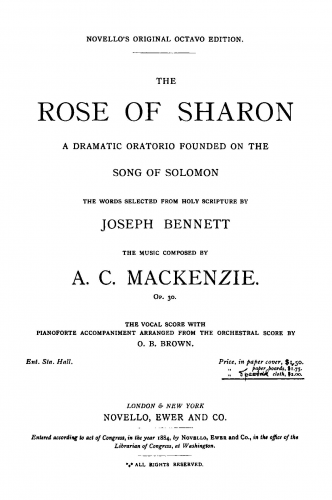 Mackenzie - The Rose of Sharon - Vocal Score - Score