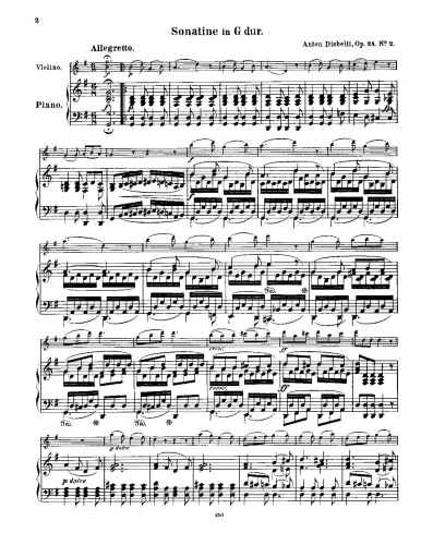 Diabelli - 2 Sonatinas - Sonatina No. 2 For Violin and Piano (Hofmann) - Piano score and Violin part