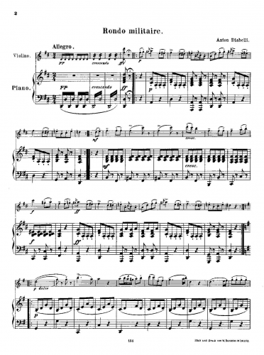 Diabelli - 3 Sonatinas - Sonatina No. 3. Mvt. III: Rondeau militaire For Violin and Piano (Hofmann) - Piano score and Violin part
