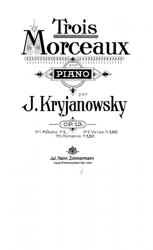Kryzhanovsky - 3 Pieces for Piano, Op. 13 - No. 1 Melodie