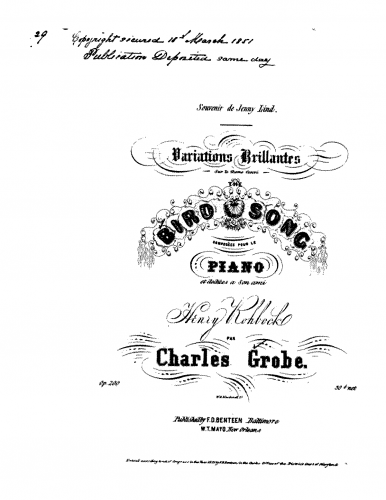 Grobe - Souvenir de Jenny Lind - Piano Score - Score