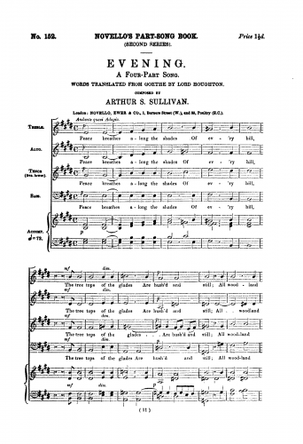 Sullivan - Evening. A Four-Part Song. - Score