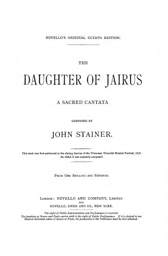 Stainer - The Daughter of Jairus - Vocal Score - Score