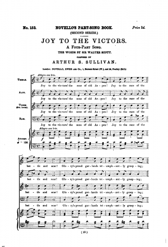 Sullivan - Joy to the Victors. A Four-Part Song. - Score