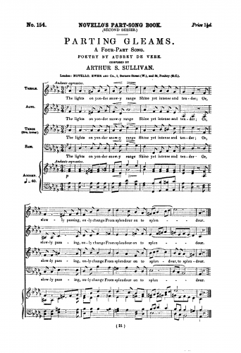 Sullivan - Parting Gleams. A Four-Part Song. - Score