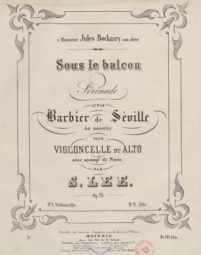 Lee - Sérénade sur le Barbier de Séville de Rossini - Piano score