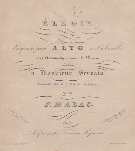 Mazas - Elégie, Op. 73 - Viola version - piano score