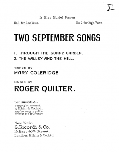 Quilter - 6 Songs, Op. 18 - Two September Songs (Nos.5, 6)