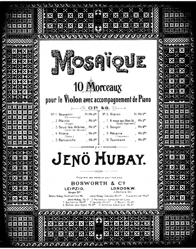 Hubay - Mosaïque - Scores and Parts No. 3. Sous les arbres - Unter den Bäumen - Piano Score and Violin Part
