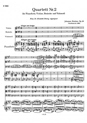 Brahms - Piano Quartet No. 2 - Scores and Parts - Score