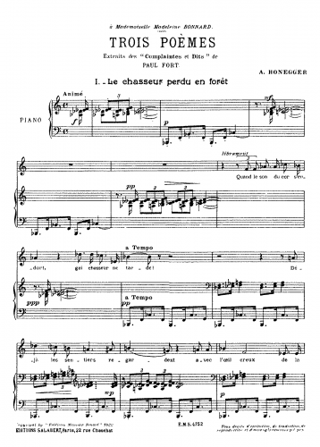 Honegger - 3 Poèmes de Paul Fort (Honegger, Arthur) - Score