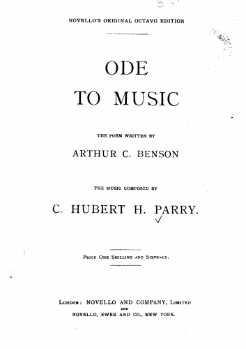 Parry - Ode to Music - Vocal Score - Score