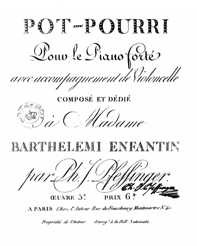 Pfeffinger - Pot-pourri for Cello and Piano - Score