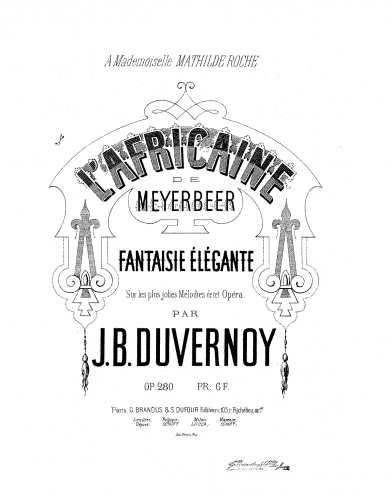 Duvernoy - Fantaisie élégante sur 'L'Africaine' - Score