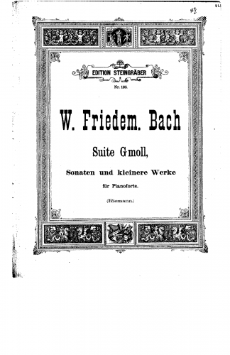 Bach - Suite G moll, Sonaten und kleinere Werke für Pianoforte - Piano Score - Score