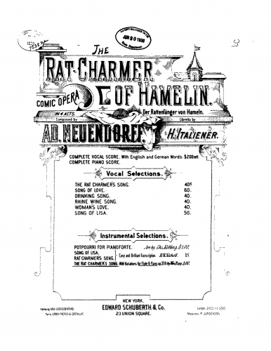 Popp - Variations after Neuendorff's Die Rattenfänger von Hameln, Op. 330 - Score