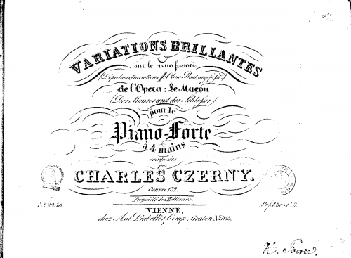 Czerny - Variations brillantes sur "Dépêchons, Travaillons" de l'opéra 'Le Maçon' - Score