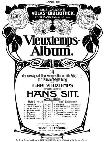 Vieuxtemps - Voix intimes - Scores and Parts Selections - No. 5. Sérénité. Piano Score and Violin Part