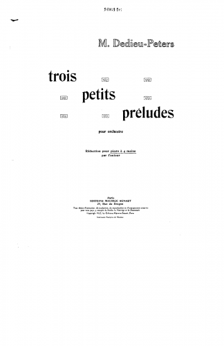 Dedieu-Peters - 3 petits préludes pour orchestre - For Piano 4 hands (Composer) - Score