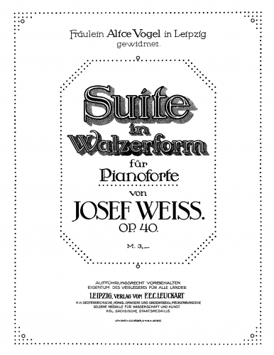 Weiss - Suite in Walzerform for Piano - Score