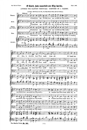 Barnby - O Lord, How Manifold Are Thy Works. Anthem For Harvest Festivals. - Score