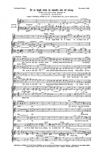 Barnby - It Is High Time to Awake out of Sleep. Anthem For Four Voices. - Score