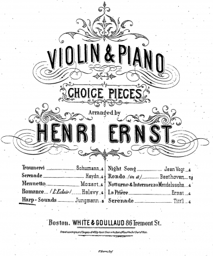 Jungmann - Harfenklänge, Op. 271 - For Violin and Piano (Ernst) - Piano score and violin part